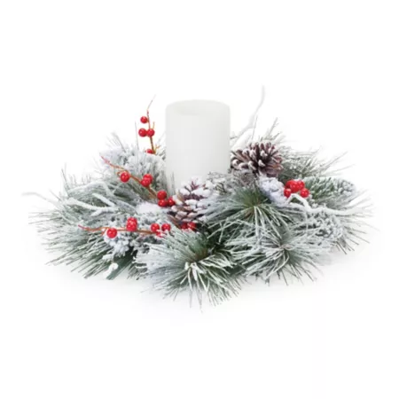 Melrose International15.5" D Flocked Pine Berry Candle Ring Christmas Kitchen & Tabletop Decor