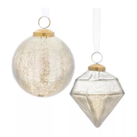 Melrose International Champagne Crackled Glass Ornament (Set of 6) Christmas Ornaments & Tree Toppers