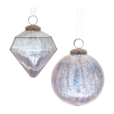 Melrose International Blue Crackle Glass Ornament (Set of 6)