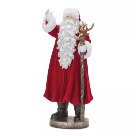 Melrose International Flocked Santa Claus with Deer Stick Statue 25.5" H Christmas Kitchen & Tabletop Decor