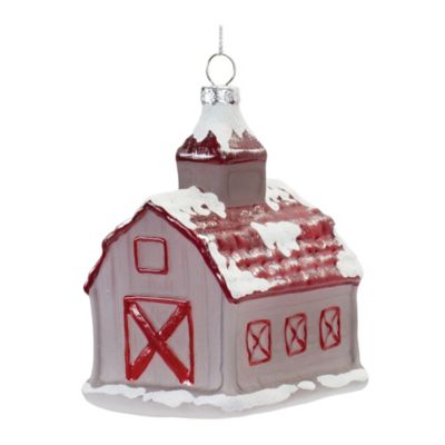 Melrose International Frosted Glass Barn Ornament (Set of 6)