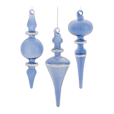 Melrose International Blue Glass Finial Drop Ornament (Set of 12)