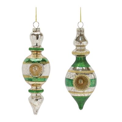 Melrose International Glass Reflector Finial Drop Ornament (Set of 12 ...