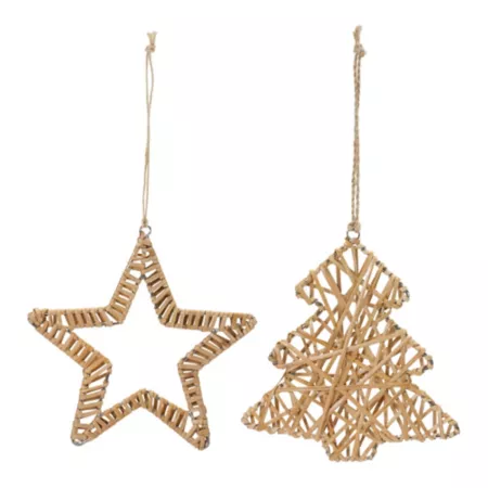 Melrose International Woven Rattan Star and Tree Ornament (Set of 12) Christmas Ornaments & Tree Toppers