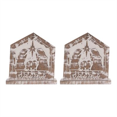 Image showing  White Washed Nativity Sign (Set of 2)