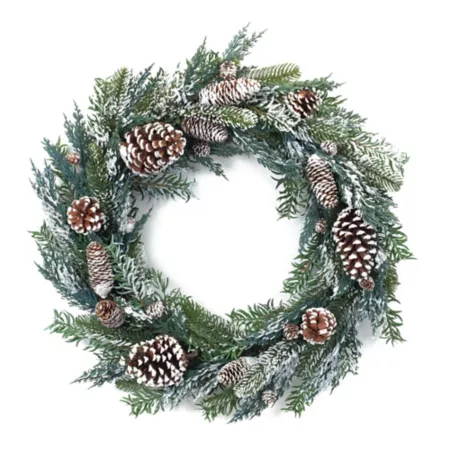 Melrose International Flocked Pine Cone Wreath 26" D Artificial Christmas Wreaths