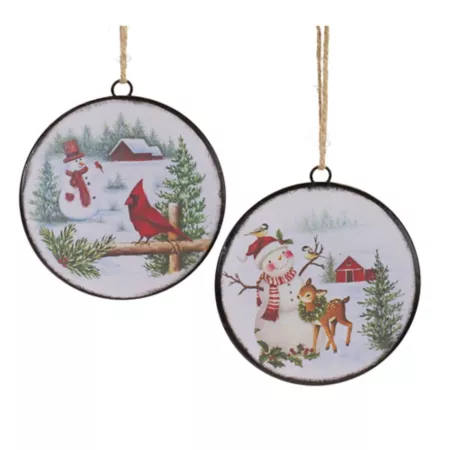 Woodland Melrose International Snowman Disc Ornament (Set of 12) Christmas Ornaments & Tree Toppers