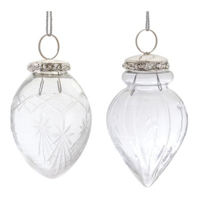 Melrose International Etched Glass Teardrop Ornament (Set of 6)