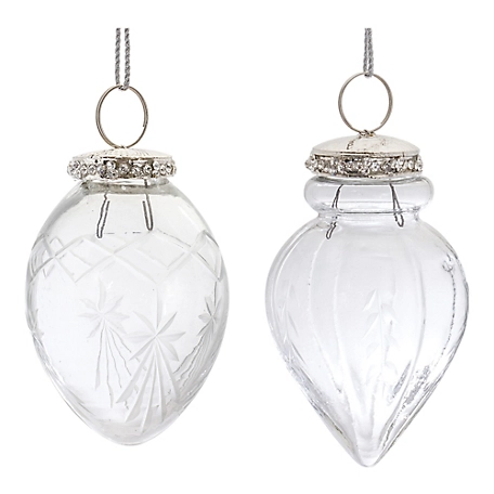 Melrose International Etched Glass Teardrop Ornament (Set of 6)