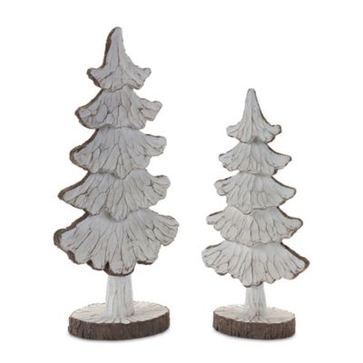 Melrose International Carved Pine Tree Decor (Set of 2)