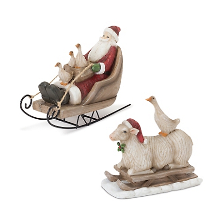 Melrose International Farmhouse Santa on Sled Figurine (Set of 2)
