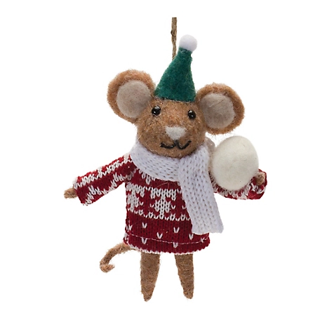 Melrose International Wool Mouse with Sweater Ornament (Set of 12)