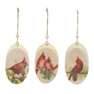 Melrose International Wood Cardinal Bird Tree Disc Ornament (Set of 24)