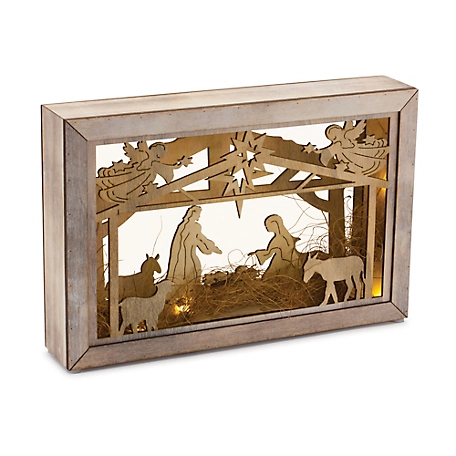 Melrose International Cut Out Wood Nativity Scene with LED Lights 12 in. L