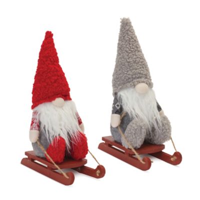 Melrose International Plush Winter Gnome on Sled (Set of 2)