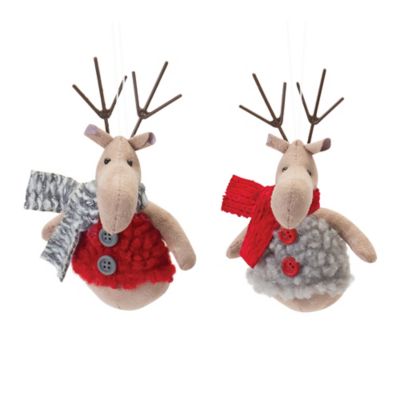 Melrose International Plush Deer with Sweater Ornament (Set of 12)