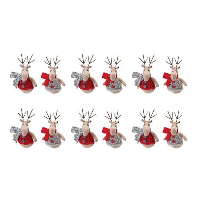 Image showing  Plush Deer with Sweater Ornament (Set of 12)