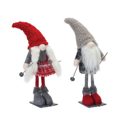 Melrose International Plush Winter Gnome on Skis (Set of 2)