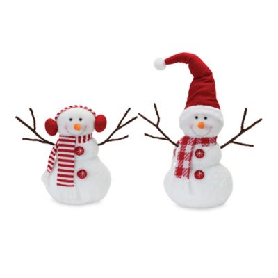 Melrose International Plush Snowman with Hat and Scarf (Set of 2)