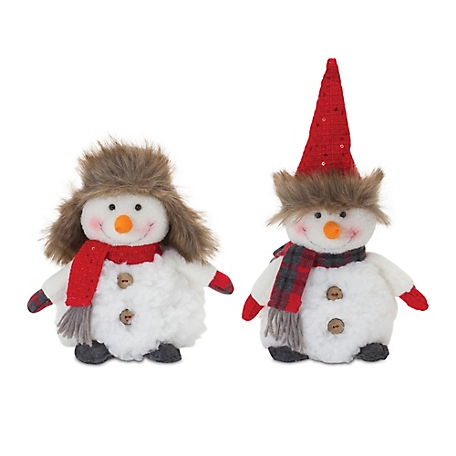 Melrose International Plush Snowman with Hat and Scarf (Set of 2)