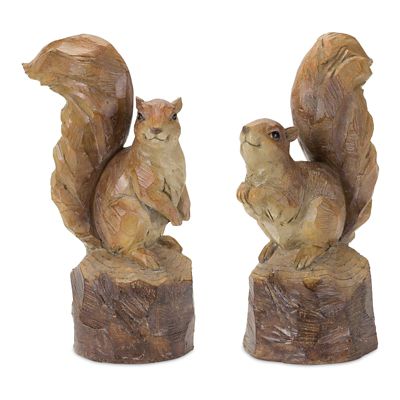 Melrose International Perched Squirrel on Tree Stump Figurine (Set of 2)
