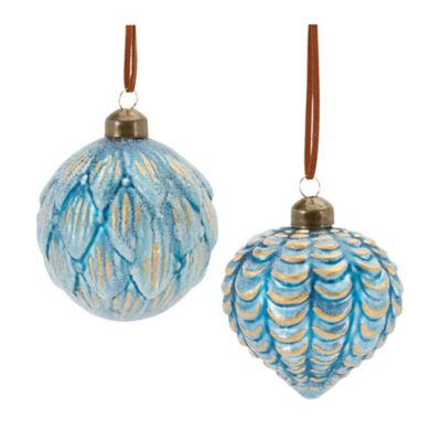 Melrose International Frosted Scallop Glass Ornament (Set of 12)
