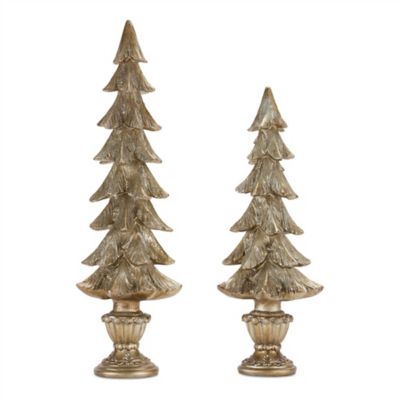 Melrose International Pine Tree on Pedestal (Set of 2)