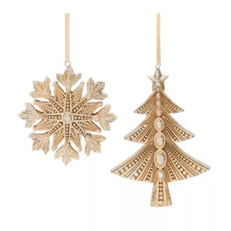 Melrose International Glitter Pine and Snowflake Ornament (Set of 12) Christmas Ornaments & Tree Toppers