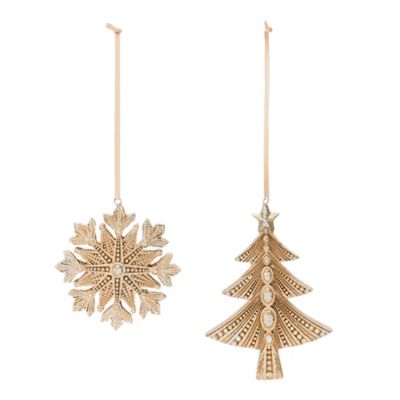 Image showing  Glittered Pine Tree and Snowflake Ornament (Set of 12)