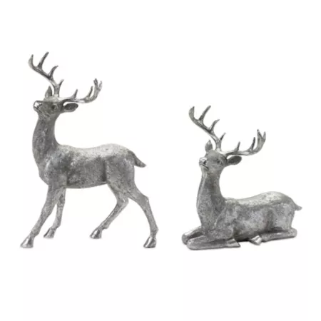 Melrose InternationalSilver Deer Statue (Set of 2) Christmas Kitchen & Tabletop Decor