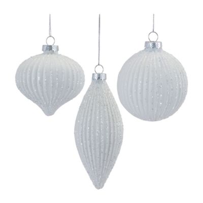 Melrose InternationalGlitter Ribbed Glass Ornament (Set of 12)