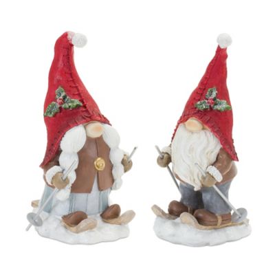 Melrose International Winter Gnome on Skis Figurine (Set of 2)