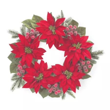 Melrose InternationalPoinsettia Flower Pine Wreath 24.5" D Artificial Christmas Wreaths