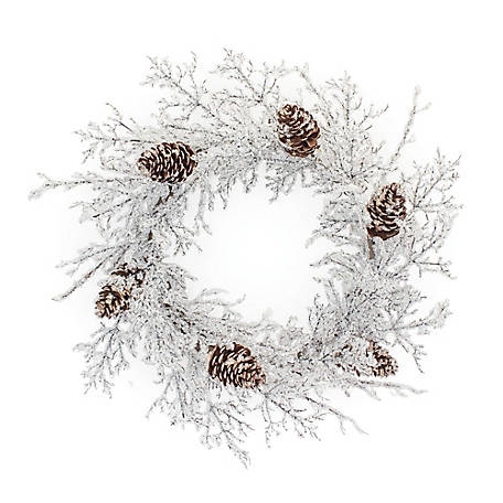 Melrose International Iced Twig Pinecone Wreath 24 in. D