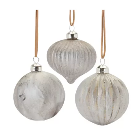 Melrose International Distressed Ribbed Glass Ornament (Set of 12) Christmas Ornaments & Tree Toppers