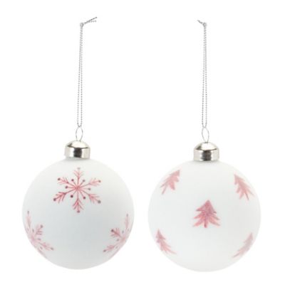 Image showing  Frosted Snowflake and Tree Ball Ornament (Set of 12)