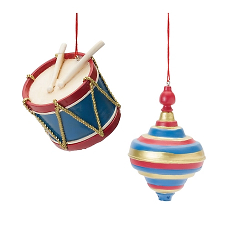 Melrose International Toy Drum and Top Spinner Ornament (Set of 12)