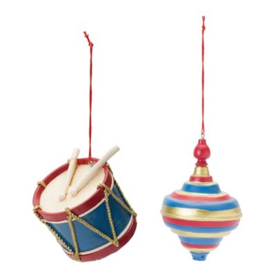 Image showing  Toy Drum and Top Spinner Ornament (Set of 12)