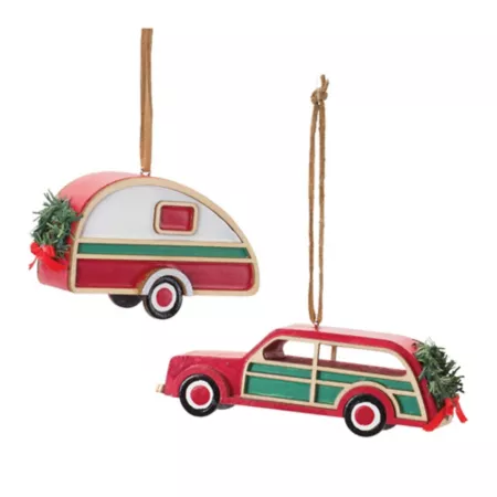 Melrose International Vintage Camper and Car Ornament (Set of 12) Christmas Ornaments & Tree Toppers