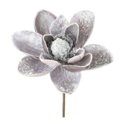 Melrose International Glittered Magnolia Flower Stem (Set of 2)