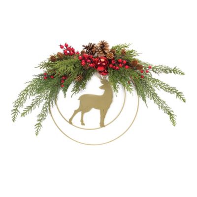 Melrose International Deer and Pine Half Wreath 18 in. D