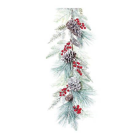 Melrose International Frosted Pine Cone Berry Garland 6 ft. L