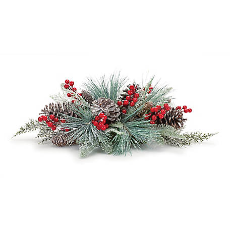 Melrose International Frosted Pine Cone and Berry Centerpiece 25.25 in. L