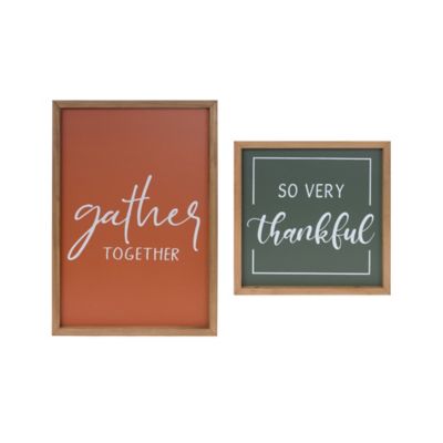 Melrose International Gather and Thankful Sentiment Sign (Set of 2)