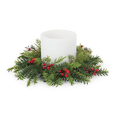 Melrose International Mixed Pine Berry Candle Ring 15 in. D