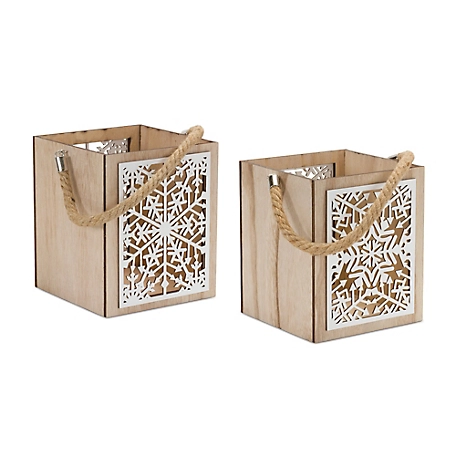 Melrose International Wooden Snowflake Lantern (Set of 4)