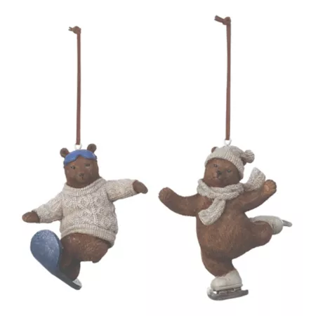 Melrose International Bear on Skates and Snowboard Ornament (Set of 4) Christmas Ornaments & Tree Toppers