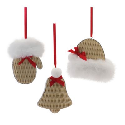 Melrose International Cozy Mitten Hat and Bell Ornament (Set of 12)