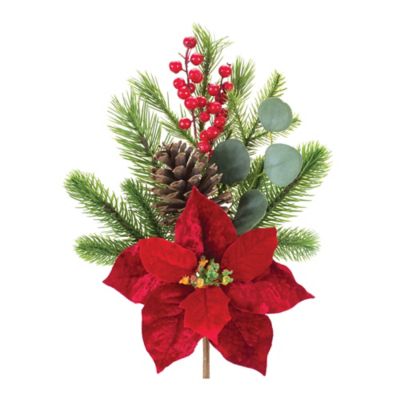 Melrose International Poinsettia Pine and Eucalyptus Spray (Set of 2)