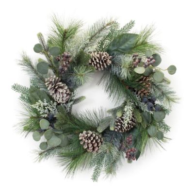 Melrose International Mixed Pine Eucalyptus Berry Wreath 24 in. D